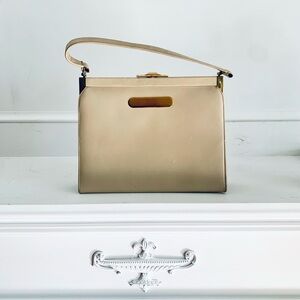Elegant vintage cream colored leather 1950s handbag